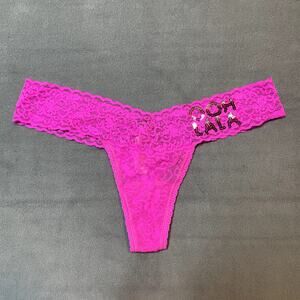 Victoria's Secret 2012 The Lacie Thong Panty Pink Sequin Ooh LaLa Lace Waist